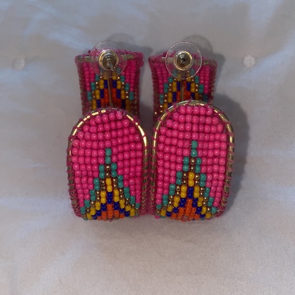 Pink Aztec Beaded Hoop Earrings - Picture 4 of 4
